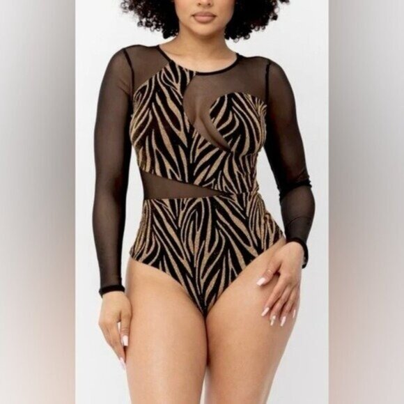 New Julia Metallic Lace Body Suit Animal Print Romantic Dark Sexy Date Night - Picture 9 of 9